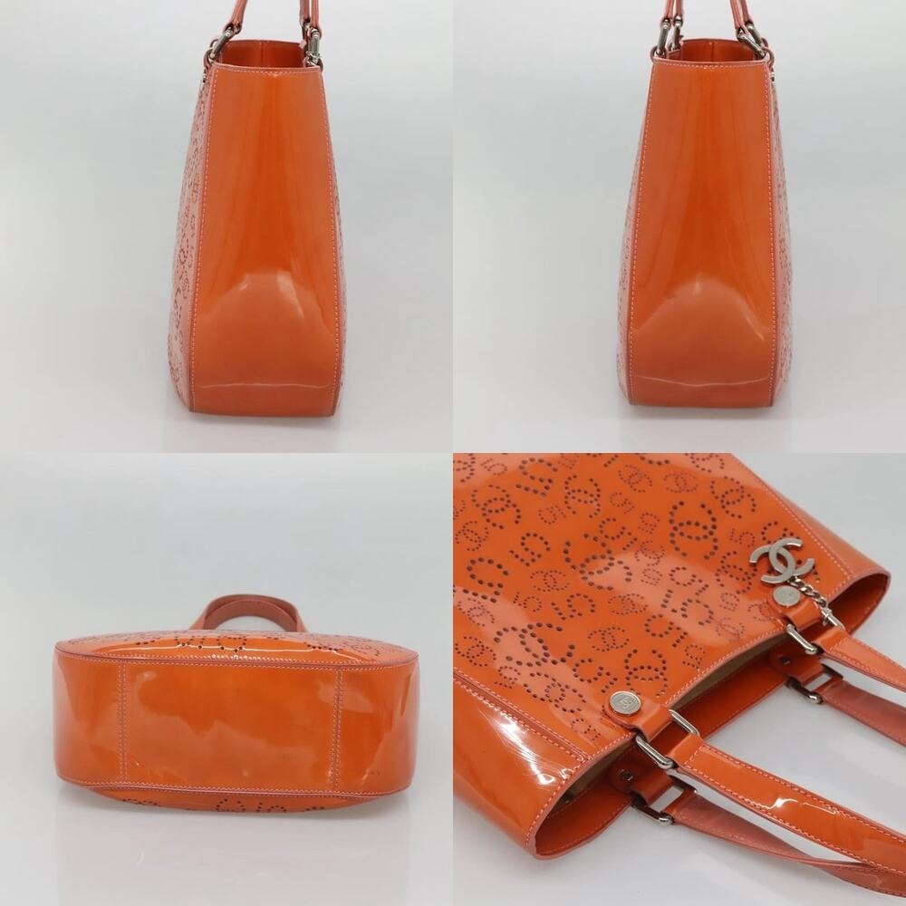 Chanel Punching Tote Bag Enamel Orange Silver CC - Picture 3 of 7